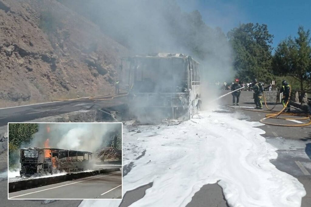 Un autobús lleno de turistas se incendia en el sur de Tenerife -