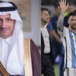 El ministro de turismo saudí da la bienvenida a la estrella del fútbol Lionel Messi cuando aterriza en el Reino de vacaciones familiares