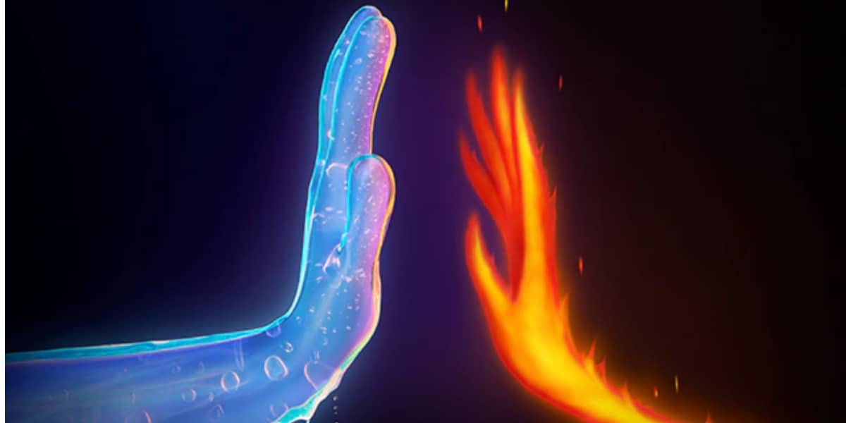 Dos manos de Elemental de Pixar