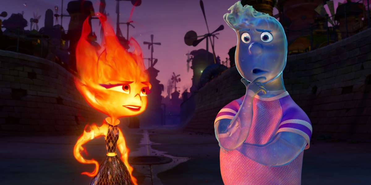 Amber y Wade en la película Elemental de Pixar