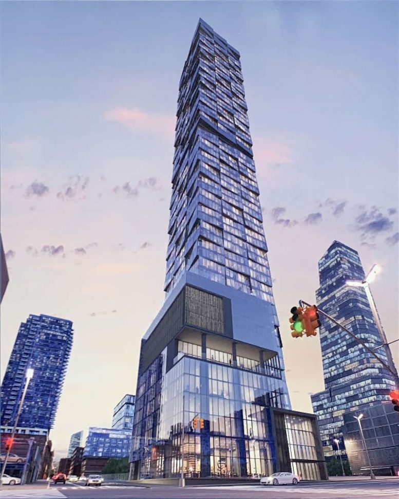 La fachada de cristal del Hotel Aloft en 450 Eleventh Avenue en Hudson Yards, Manhattan, está a punto de completarse.