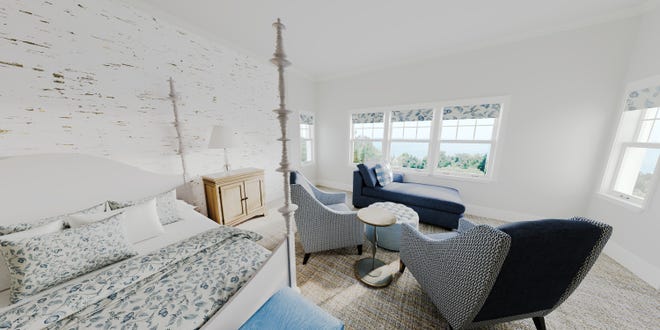 El Inn at Stonecliffe en la isla Mackinac está considerando una renovación de la mansión interior y de toda la propiedad por valor de 30 millones de dólares. Esta es una habitación de huéspedes cuya apertura está prevista para la primavera de 2024. La posada es propiedad de la Pulte Charitable Family Foundation.