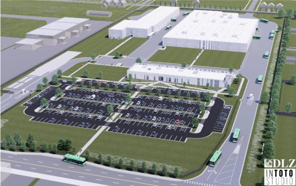Una representación muestra el futuro complejo de la terminal Coolidge del Departamento de Transporte de Detroit en Shaffer Highway en el lado oeste de Detroit.