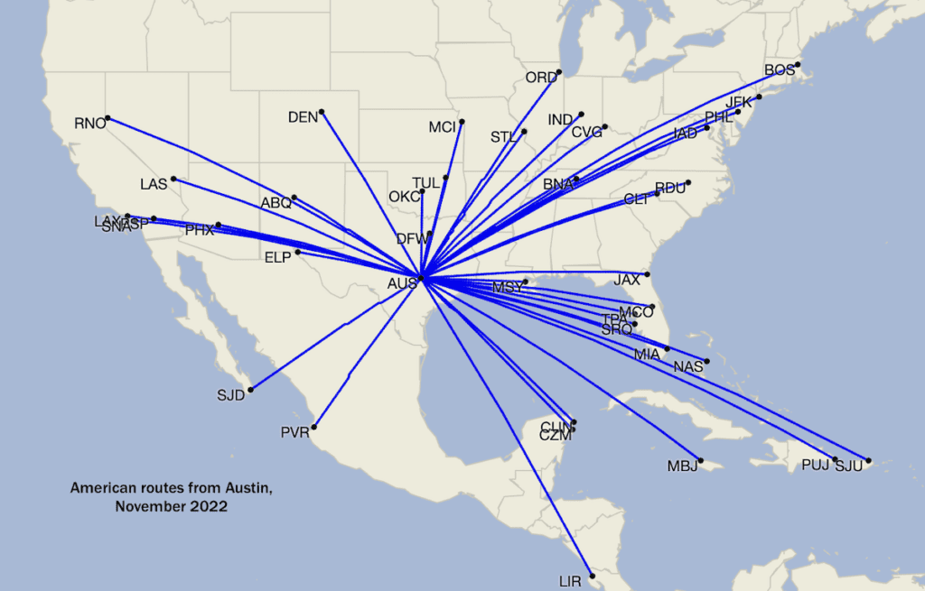American recorta 21 rutas a Austin mientras US Airlines gestiona el suministro