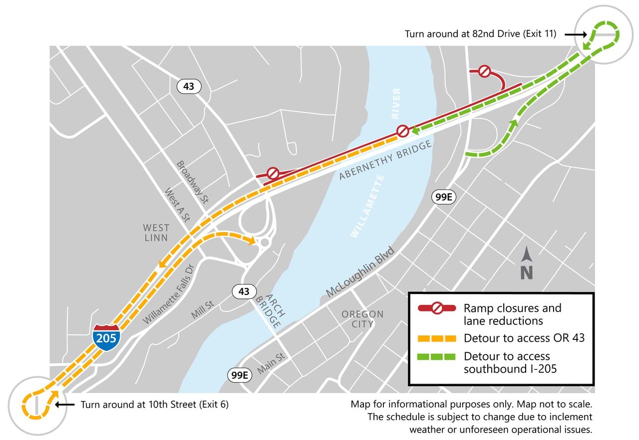 Sale el mapa de ruta de cierre de la I-205.
