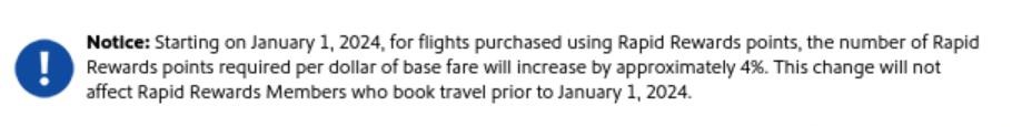Los puntos de Southwest Rapid Rewards valdrán menos en 2024.