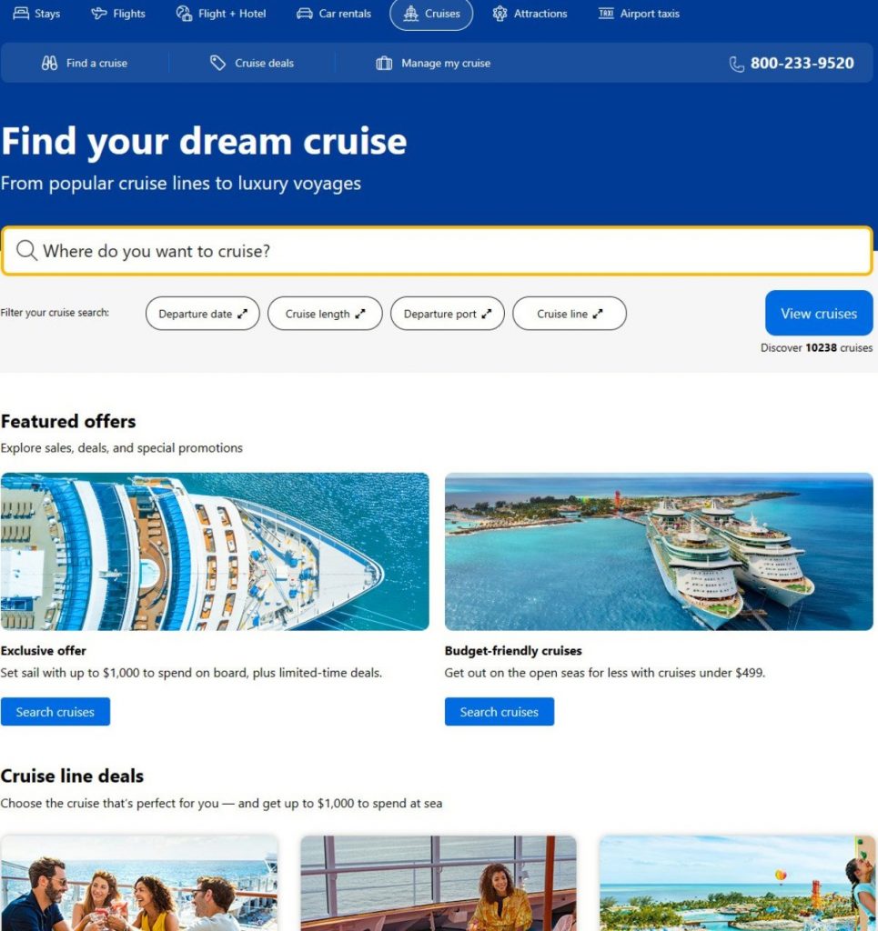 El sitio web de reservas superior agrega opciones para reservar cruceros en los EE. UU.