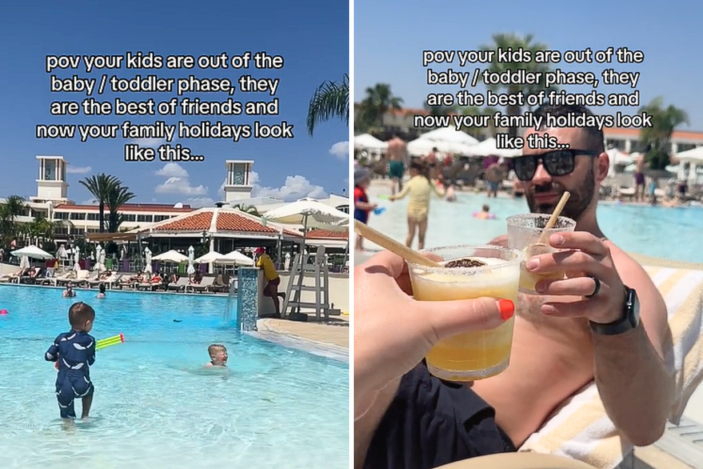 La alegría de una mujer al compartir un momento de vacaciones con sus dos hijos.