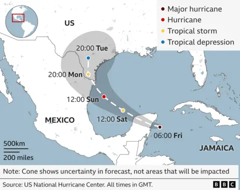 Mapa de velocidad del huracán Beryl