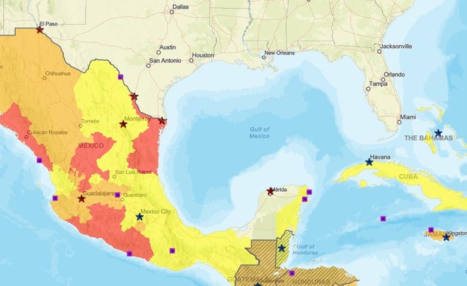 Las advertencias de viaje para México van desde el nivel más bajo hasta el nivel 4, desaconsejando viajar.