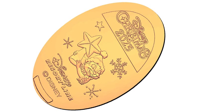 La Navidad de Tokio Disneyland diseña una moneda de oro ovalado en 2025 con un papel festivo, estrella y esofalax.
