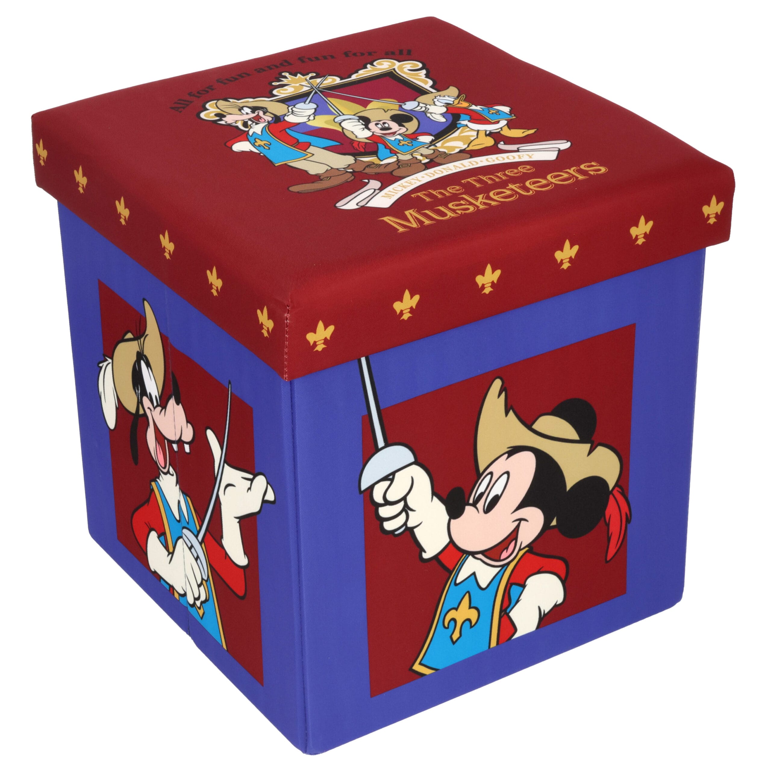 La colorida caja de almacenamiento, que presenta los tres roles musculares de Disney, que incluye a Mickey Mouse y Morha en las organizaciones musculosas.