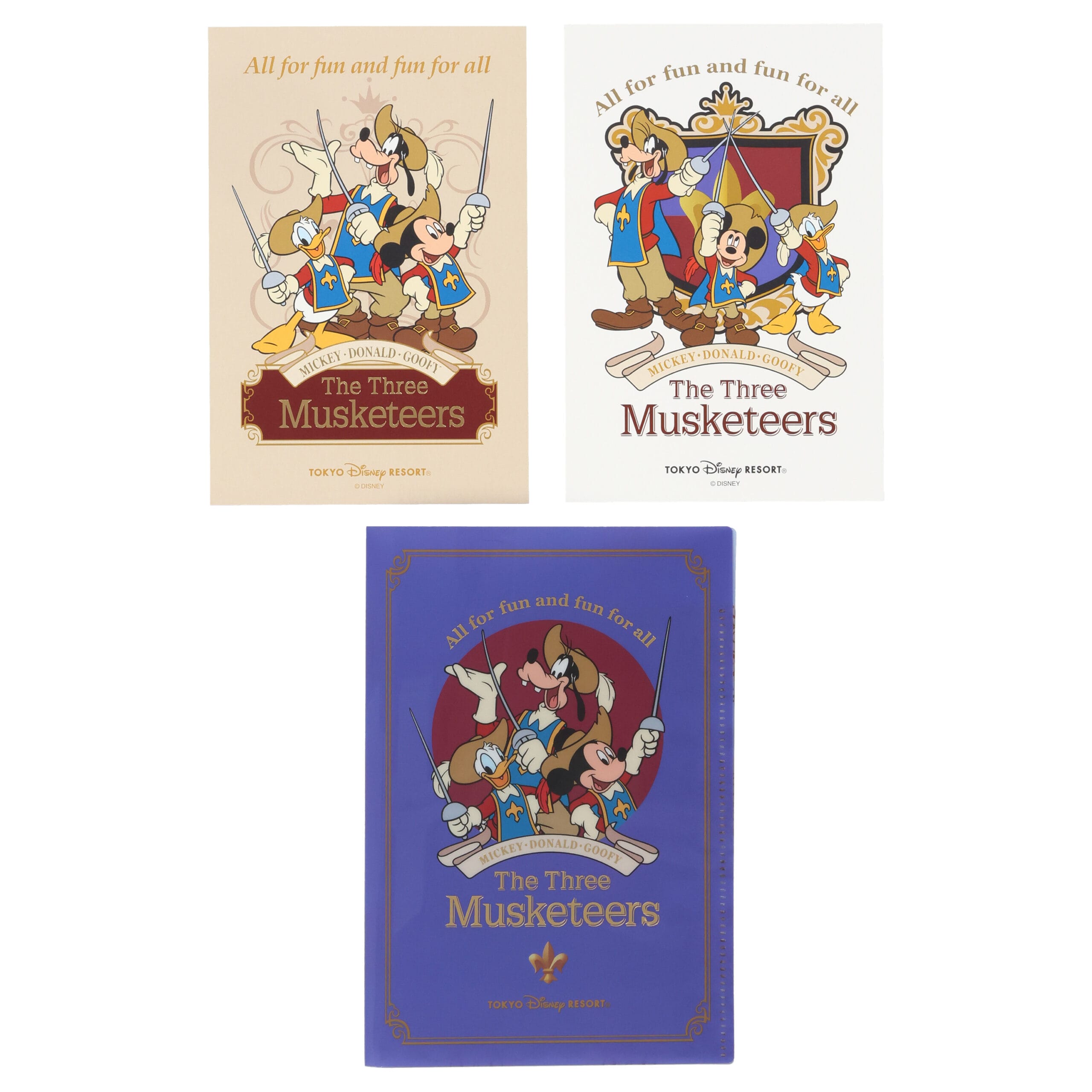 Se presentan tres carteles de los tres musulatas de Disney, incluidas las organizaciones de Mickey, Donald y Muscater.