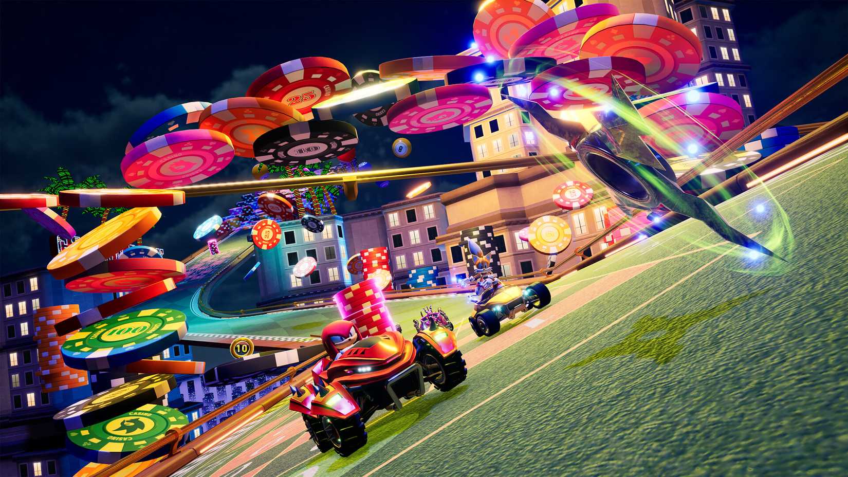 Sonic Racing: Cross Worlds Nickels corre a través de la pista de Tamyadar desde las bases de casino