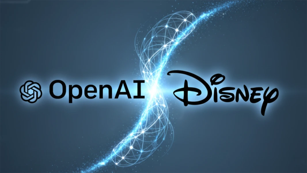 Una imagen compuesta de los logotipos de OpenAI y Disney, que representa la asociación entre los dos.