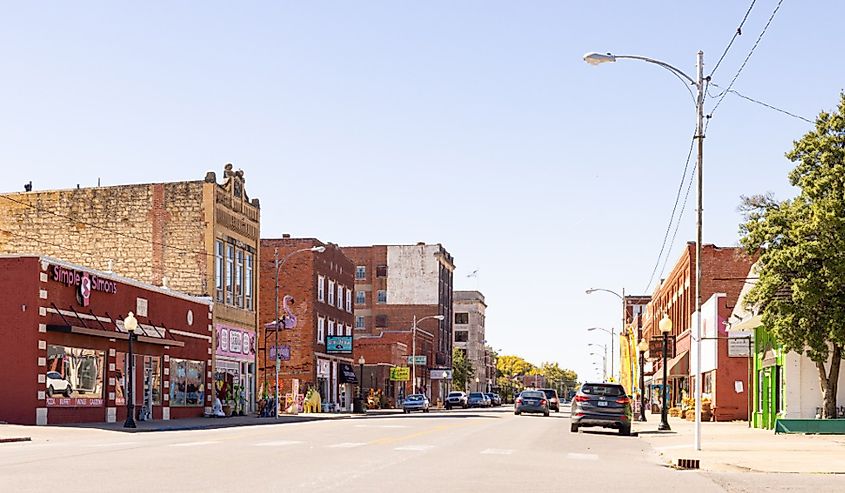 El antiguo distrito de negocios en Main Street en Pohuska, Oklahoma