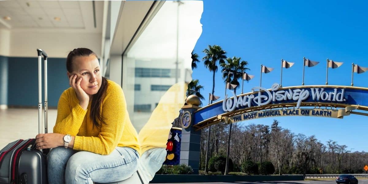 Walt Disney World Resort, en la foto de la derecha, y un aeropuerto, en la foto de la izquierda: una mujer espera a un huésped en un aeropuerto retrasado de Florida mientras Spirit Airlines finaliza su servicio a 12 ciudades.