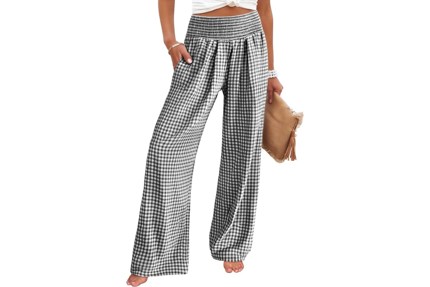 Pantalones palazzo de cuadros vichy a rayas de Enrabis