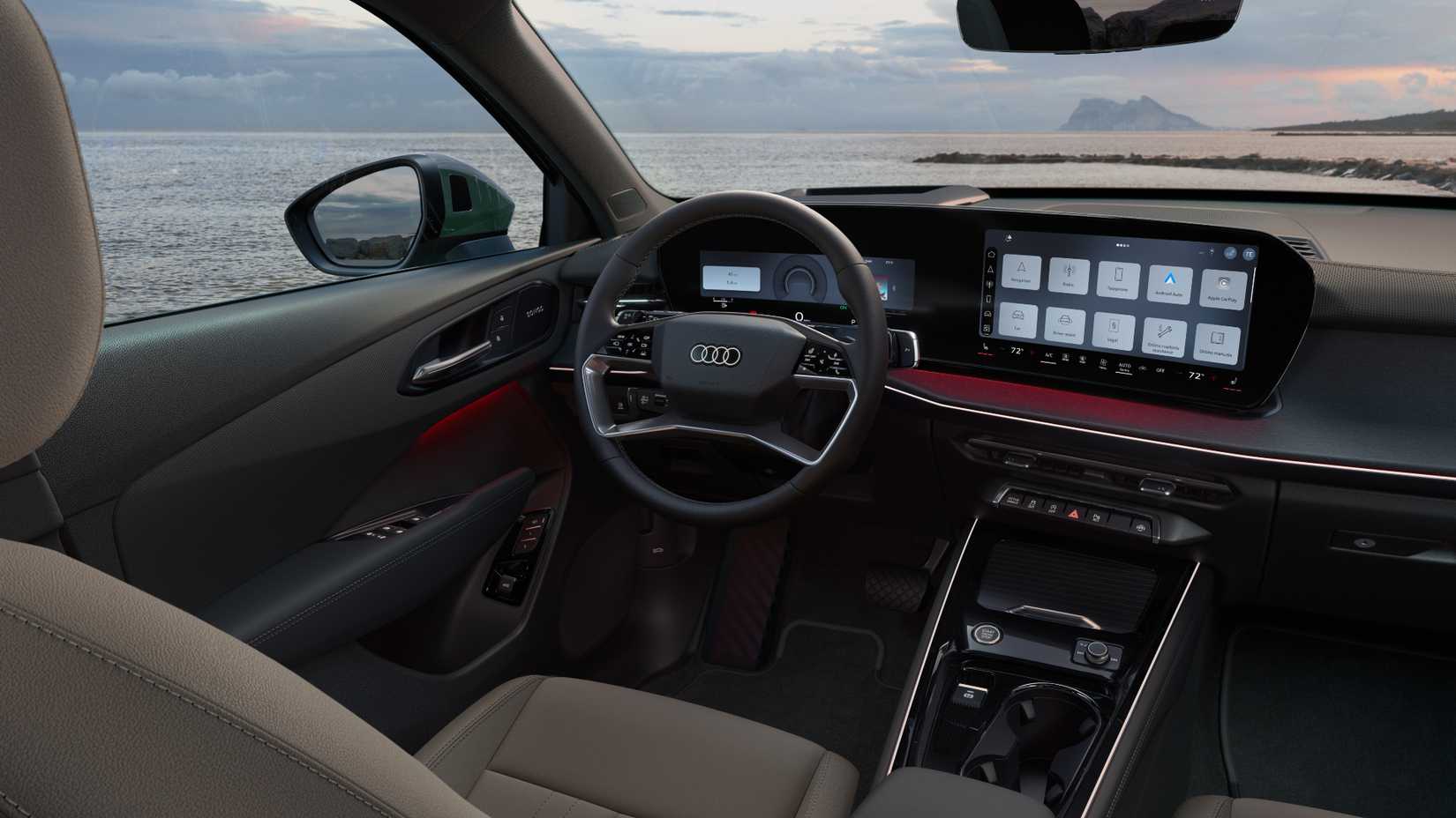 El interior del Audi Q3 2026 revela su pantalla táctil y su volante.